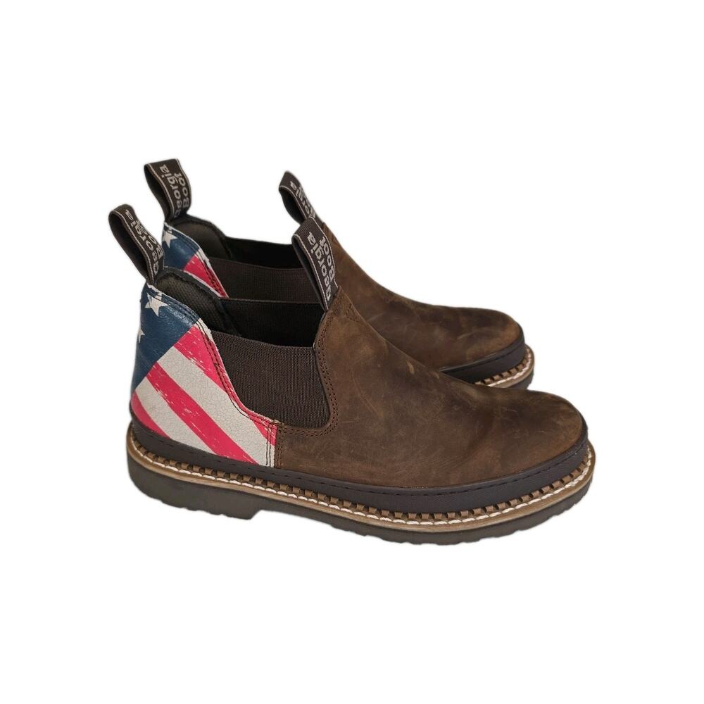 Georgia Boot Mens AMP X-Lite Romeo Work Boots 9M Patriotic Brown Leather USA